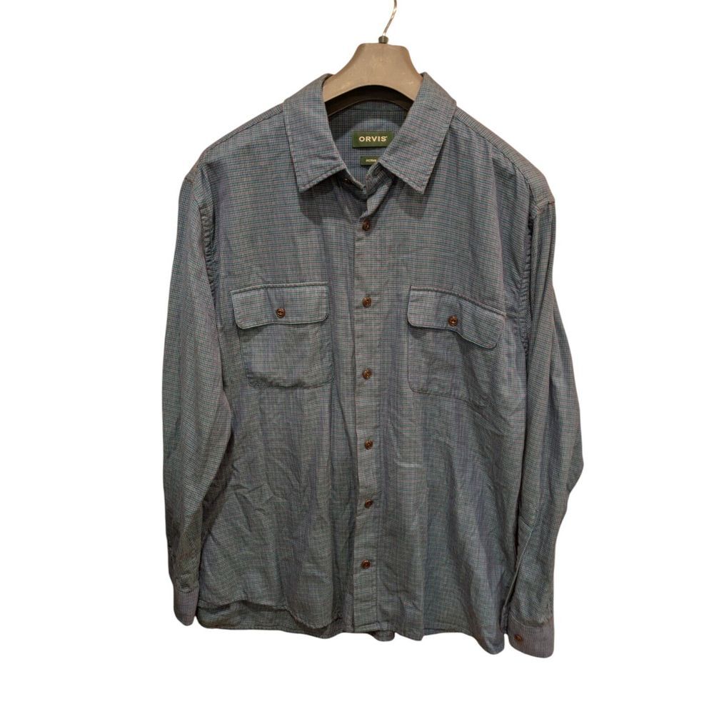 Orvis Men's Dress Shirt Size Large  Plaid Wool‎ Blend Long Sleeve